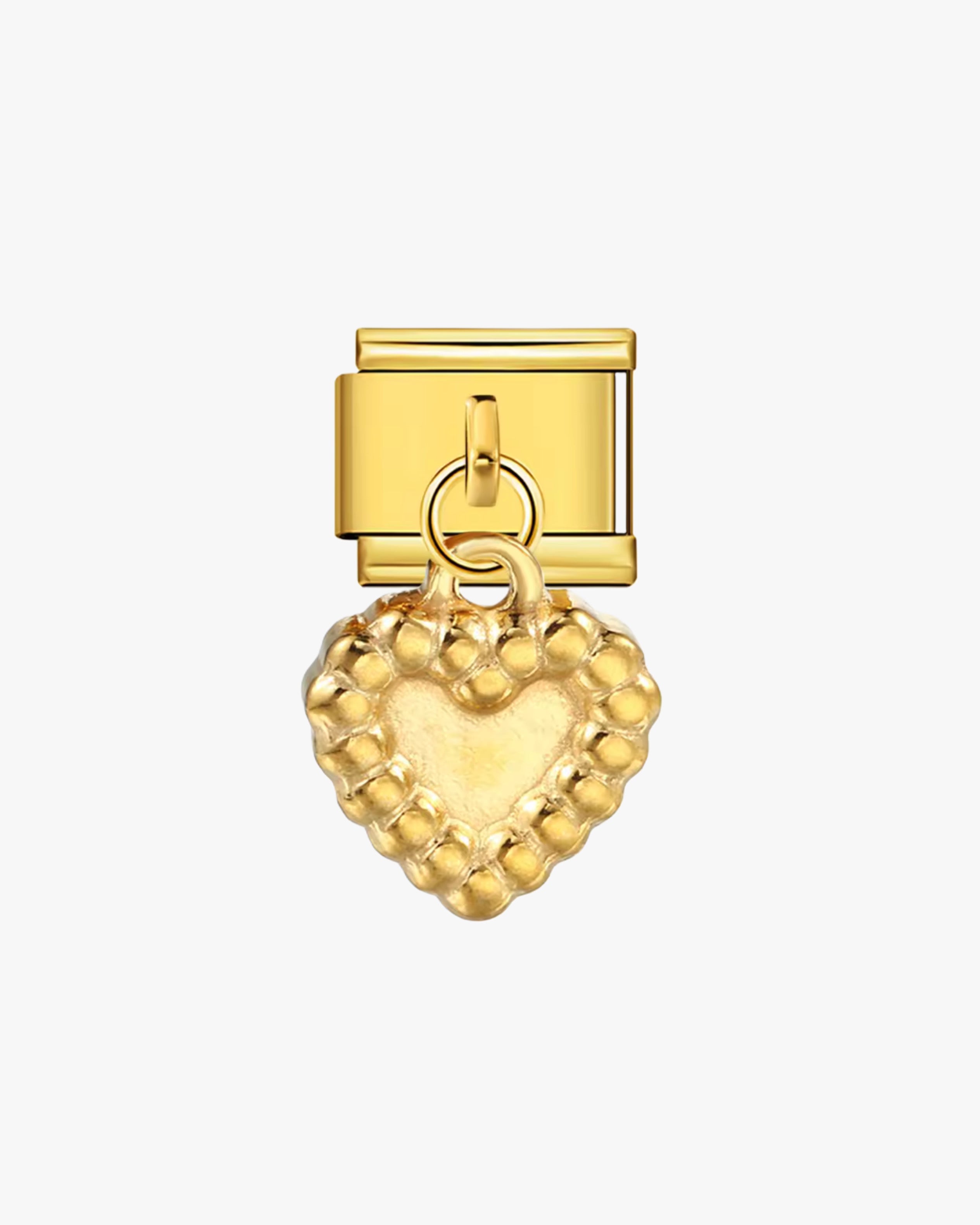 RASPBERRY HEART LONG CHARM - GOLD